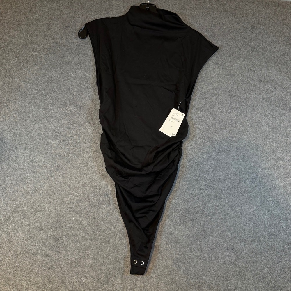 Good American Women Black Ruched Mock Neck Sleeveless Bodysuit GB0687 Size M NWT